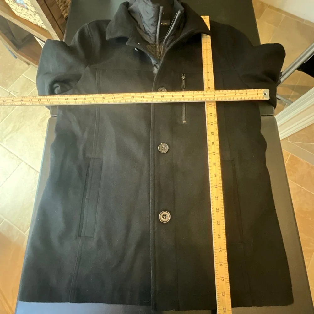 Kenneth Cole New York Mens Black Wool 2-in-1 Poly‎ Puffer Liner Car Coat Sz S